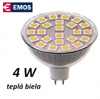 LED iarovka EMOS MR16 Spot 4W TEPL BIELA GU5,3 (Z72440)