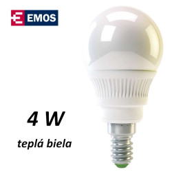 LED iarovka EMOS RS-line mini globe 4W TEPL BIELA E14 (Z74610)