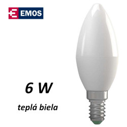 LED iarovka EMOS candle 6W TEPL BIELA E14 (ZL4102)