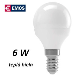 LED iarovka EMOS mini globe 6W TEPL BIELA E14 (ZL3904)