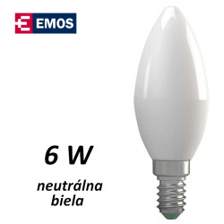 LED iarovka EMOS candle 6W NEUTRLNA BIELA E14 (ZQ3221)