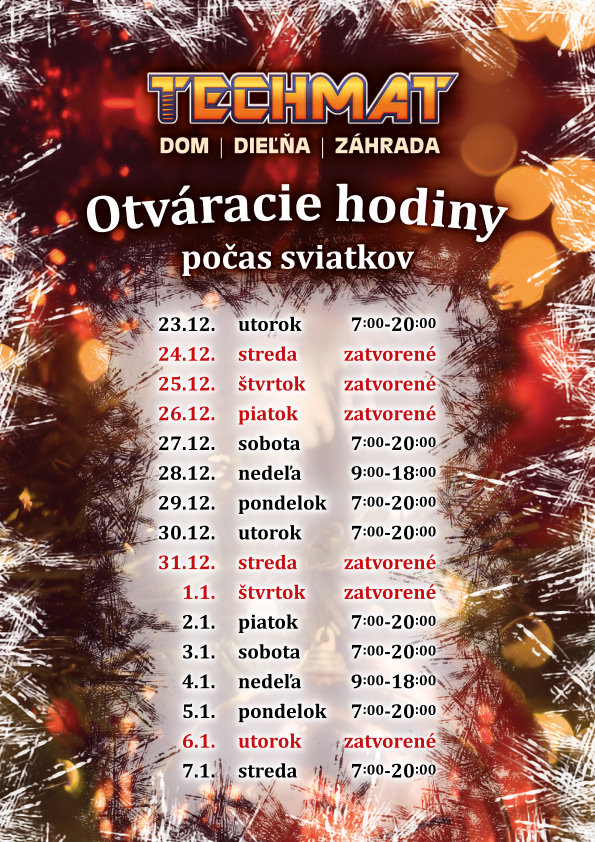 Otv�racie hodiny po�as sviatkov