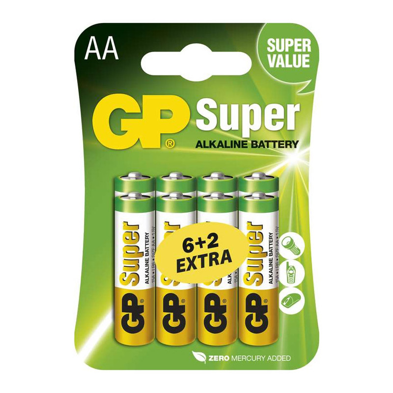 Batérie GP Super alkalické AA / balenie 6+2 ZADARMO (B13218)