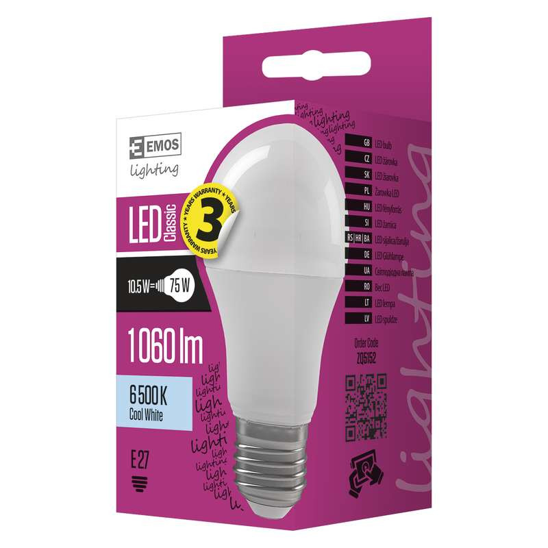 Žiarovka LED Classic A60 10,5W E27 studená biela (ZQ5152)