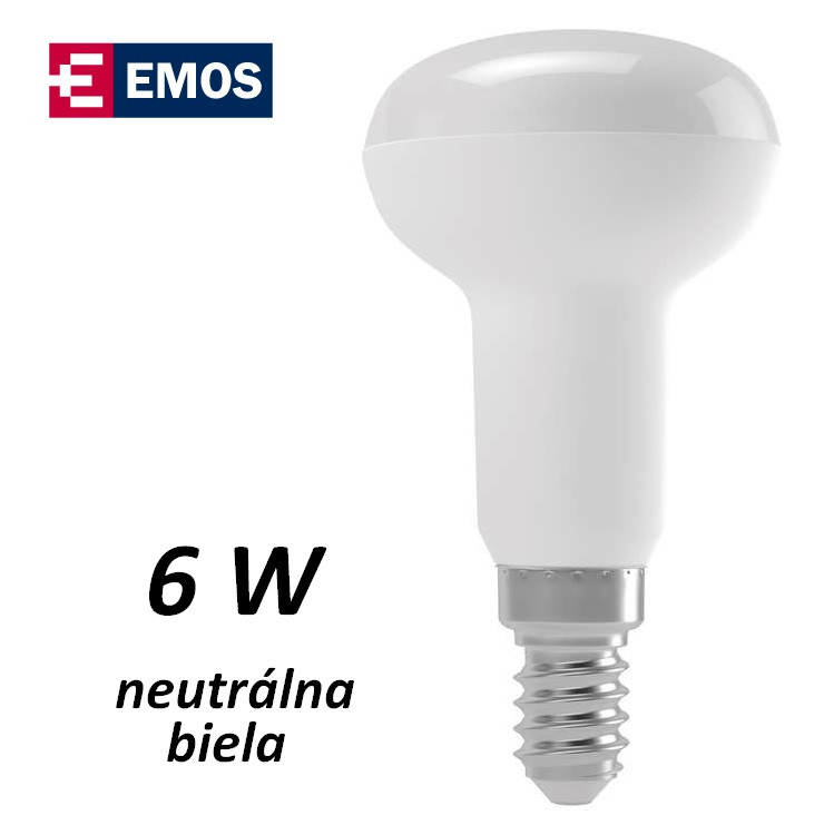 LED žiarovka EMOS R50 reflector 6W NEUTRÁLNA BIELA E14 (ZQ7221)