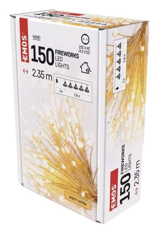 Reťaz svetelná 150 LED – trsy, nano, 2.35 m, vnútorná, teplá biela, časovač (DAW08)