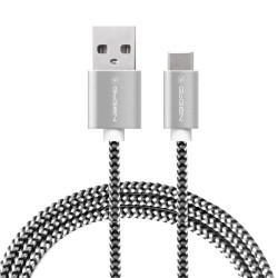 Kábel USB/USB-C, 1 m, opletený - strieborný (GOGUSBAC100MM24)