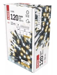 Reťaz vianočná 120 LED, 12 m, vonkajšia/ vnútorná, teplá/studená biela, časovač (D4AN05)