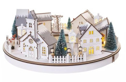 Dekorácia drevená 2x4 LED - Vianočná dedinka, kruh, 2x AA, vnútorná, teplá biela, časovač (DCWW23)